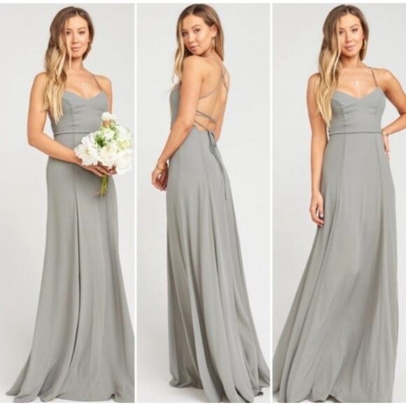 Show Me Your MuMu Dresses & Skirts - Show Me Your Mumu Tie Back Gown Maxi Dress Gray Silver Size Medium NEW